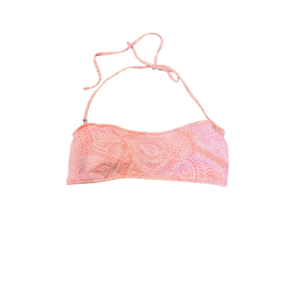 Coral Bandeau Lace Up Back Halter Top Swim Top S
